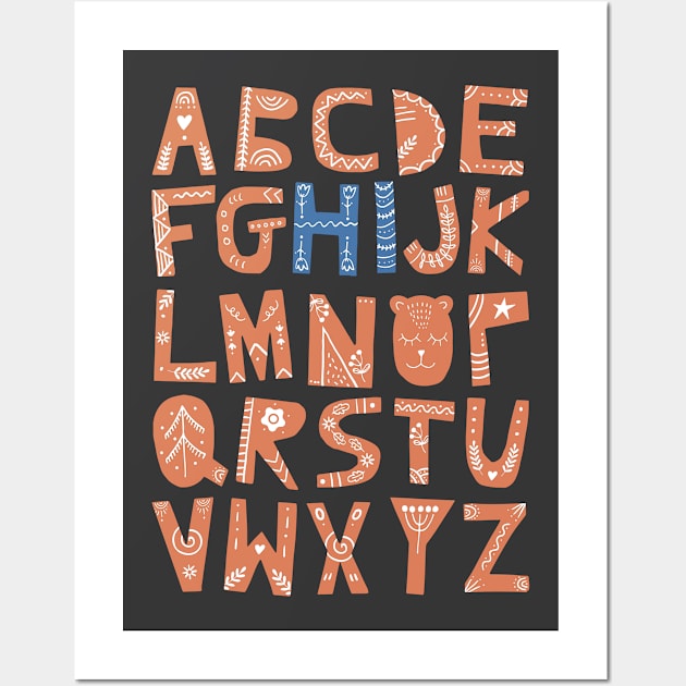 Alphabet says "Hi" (orange and blue) Wall Art by Ofeefee